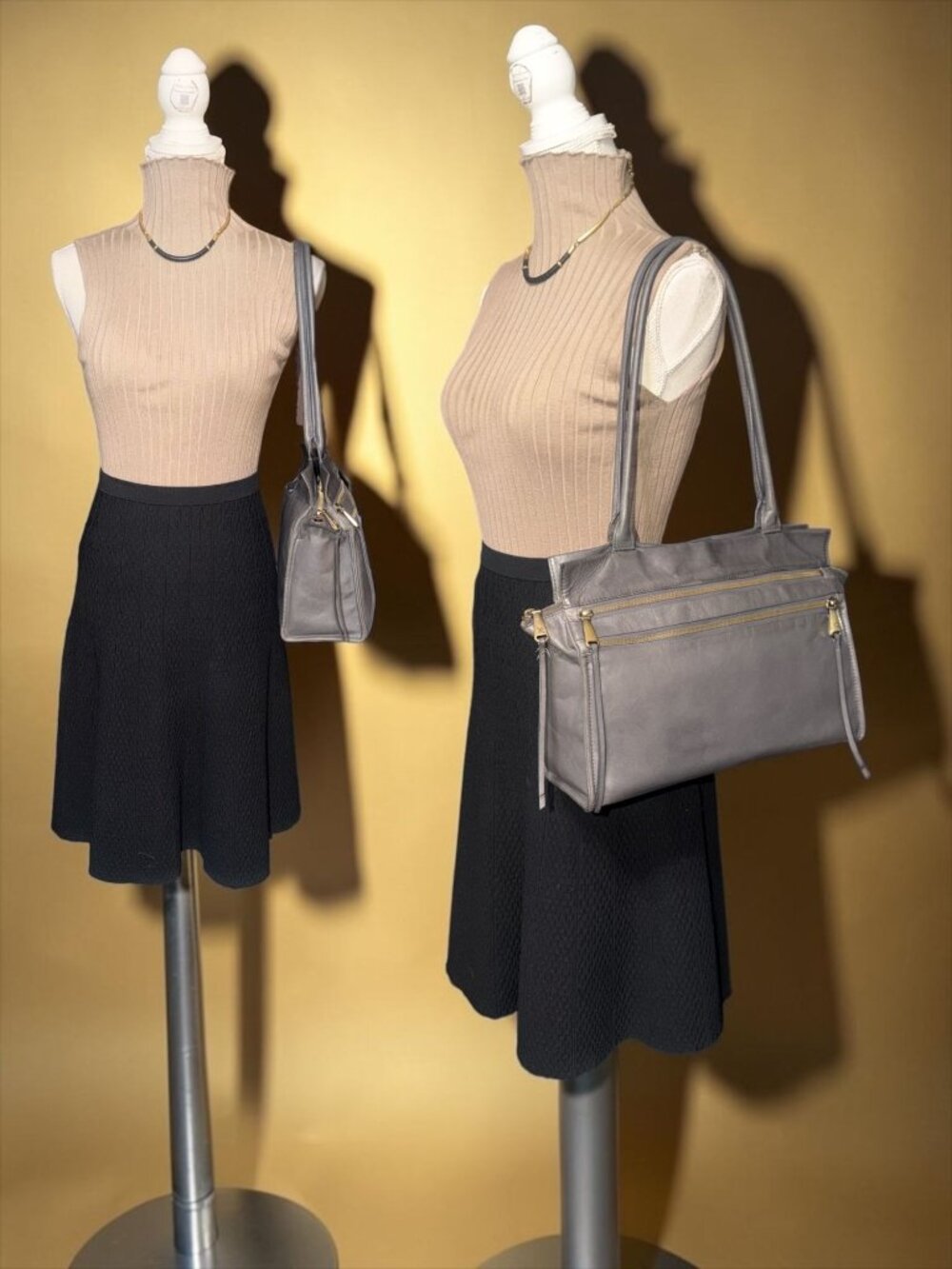 HOBO Seeker Shoulder Bag Slate Gray Polished Leather Brass Double Handle Satchel - Picture 2 of 8